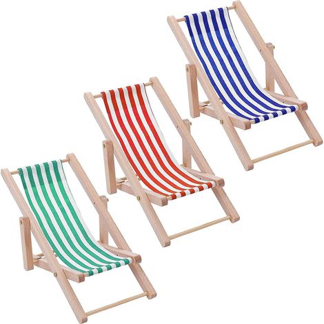 Set Mit 3 Mini-klapp-strandstühlen Aus Holz Für Puppenhaus – Zubehör Für Drinnen Und Draußen