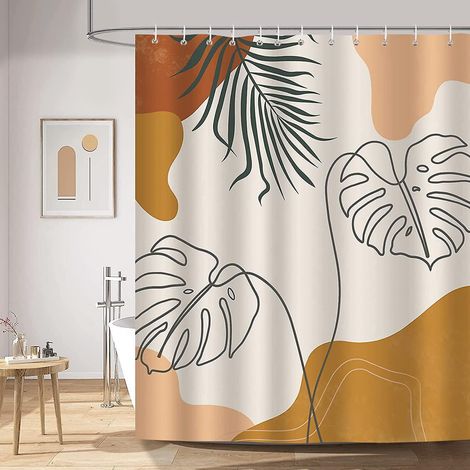 Bedruckter Duschvorhang (180 X 200 Cm Mit 12 Haken) Im Abstrakten Bohemian Mid-century-stil, Duschvorhang Aus Polyestergewebe, Schimmelresistent Und