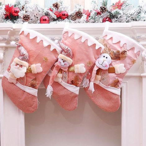 3-teiliges Set Rosa Weihnachtsstrumpf-dekorationen, Dreidimensionale Ältere Menschen, Große Süßigkeitenstrümpfe, Anhänger Als Weihnachtsgeschenk