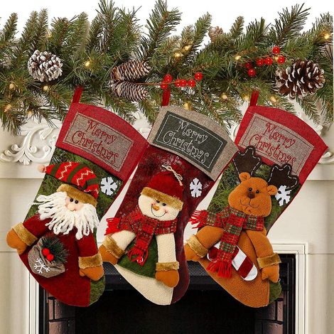 Set Mit 3 Klassischen Weihnachtsstrümpfen, 45,7 Cm, Große Strümpfe, Vorweihnachtlich, Schneemann, Rentier, Weihnachtsmotive Für Zuhause