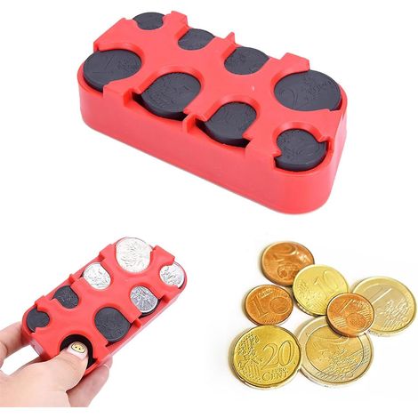 Euro-münzbox (rot), Numismatik-etui, Münzbehälter, Für Auto, Taxi, 8 Fächer Für 2 Euro Und 1 Cent