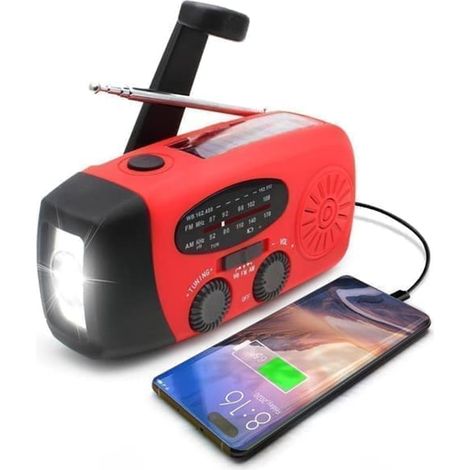 Manuelles Überlebensradio Mit Solarpanel, Led-taschenlampe Und 2000-mah-akku Für Sos-telefonie.