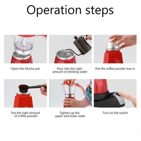 Elektrische Espressokanne 480 W, 6 Tassen 300 Ml, Rot, Abnehmbar Für Herdplatte