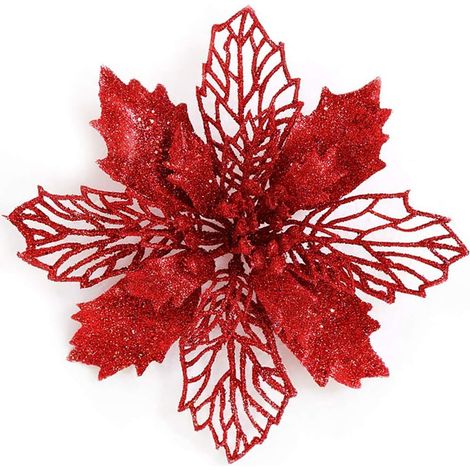 12 Künstliche Rote Weihnachtsblumen (9 Cm) Aus Holz Für Girlanden Und Baumschmuck