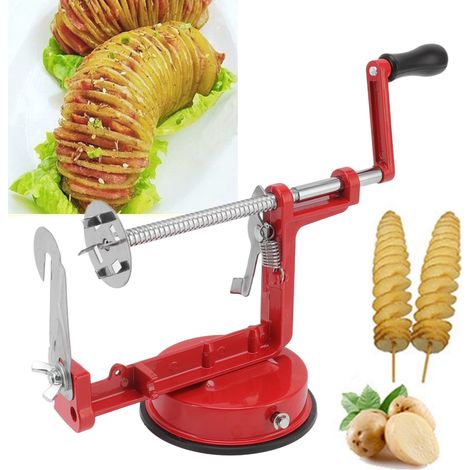 Multifunktionaler Manueller Spiral-kartoffelschäler – Rostfreie Edelstahlklinge – Roter Rotierender Kartoffelschäler