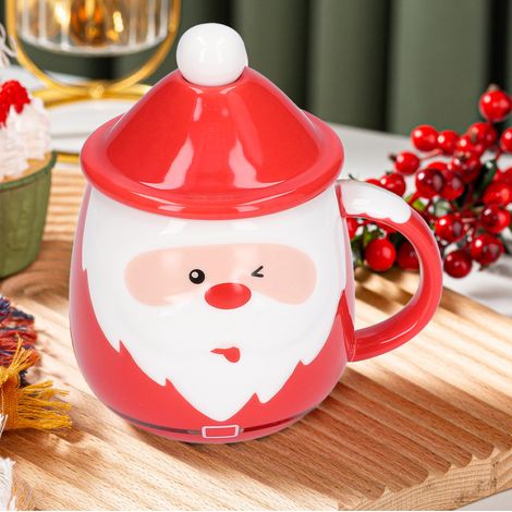Weihnachtlicher Keramikbecher 450 Ml Mit Deckel Und Löffel, Großes Fassungsvermögen Für Kaffee, Tee Oder Milch, Ideal Für Zuhause