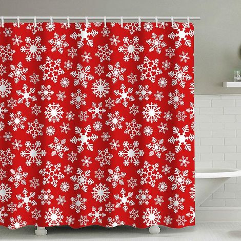 Weihnachtlicher Duschvorhang – Rote Schneeflocke, 180 Cm X 180 Cm, Badezimmer-dekorationsset Aus Stoff Mit Haken