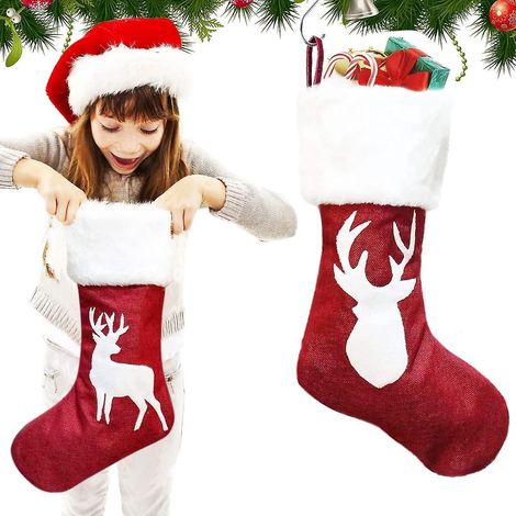 2-teiliges Personalisiertes Weihnachtsstrumpf-set, Großer Jute-weihnachtsstrumpf Zum Aufhängen, Roter Geschenktüten-weihnachtsstrumpf, Weihnachtsbaum-kamindekoration