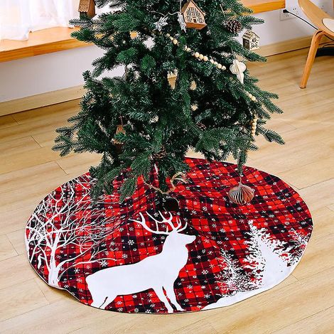 Karierte Weihnachtsbaumdecke – 120 Cm – Rot, Weihnachtsbaumschmuck, Künstliche Baumabdeckung, Festliche Weihnachtsbaumdekoration