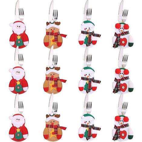 12-teiliges Set Besteckhalter Für Weihnachten, Tischdekoration Mit Schneemann-motiv, Geschenkideen