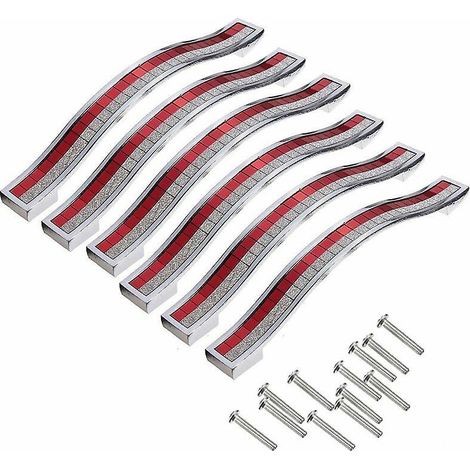 6x Türgriff Aus Rotem Kristallglas, 160 Mm, Möbelknopf Für Schubladen Und Schränke