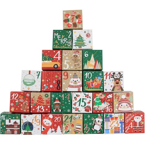 24-teilige Weihnachtsgeschenkboxen, Kleine Geschenkboxen, Weihnachtsgeschenkboxen, Kartons, Adventskalenderboxen, Pralinenschachteln