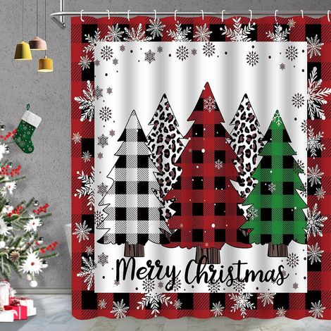 (180x180 Cm, Weihnachtsbaum) Weihnachtlicher Duschvorhang Fürs Badezimmer, Niedlicher Wichtel, Weihnachtsbaum, Schneemann, Fröhlicher Duschvorhang Mit Beschwertem Saum