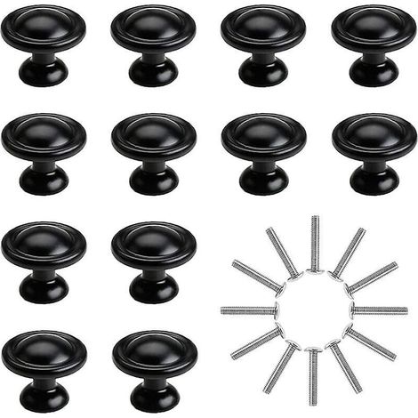 12 Stück Schwarze 30-mm-schrank- Und Schubladentürknöpfe, Möbelgriffe Aus Aluminiumlegierung Mit Schrauben