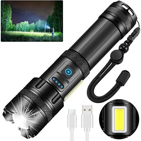 Led-taschenlampe – Extrem Hell, 1.000.000 Lumen, Wiederaufladbar, Ipx7 Wasserdicht, 7 Beleuchtungsmodi Mit Cob-licht Für Camping, Wandern Und Notfälle