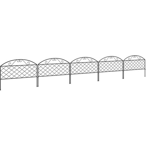 Set Aus 5 Dekorativen Metall-gartenzaunelementen. Garteneinfassung. Blumenbeet – Maße: 305 X 43 Cm