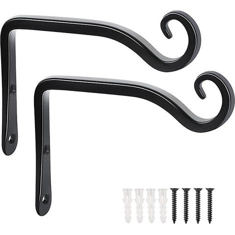 Set Mit 2 Schwarzen Wandhaken Aus Schmiedeeisen Für Den Garten, Inklusive Schrauben Für Pflanzen, Vogelfutterhäuschen Und Laternen