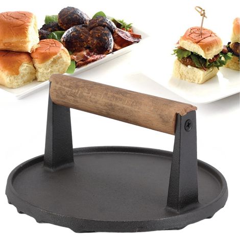 Robuste, Runde Burgerpresse Aus Gusseisen (1,4 Kg) Mit Hitzebeständigem Griff Zum Grillen