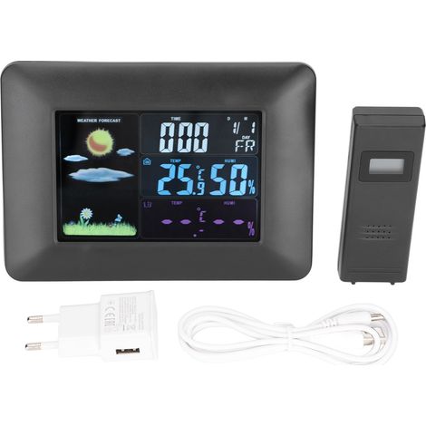 Drahtlose Digitale Wetterstation Mit Innen-/außensensor – Thermometer, Hygrometer, Wetteralarm Und Uhr – Eu-stecker 100–240 V