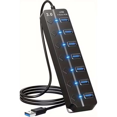 Usb 3.0-hub Mit 7 Anschlüssen, Led-ein-/ausschalter Und Verlängerungskabel Für Computer