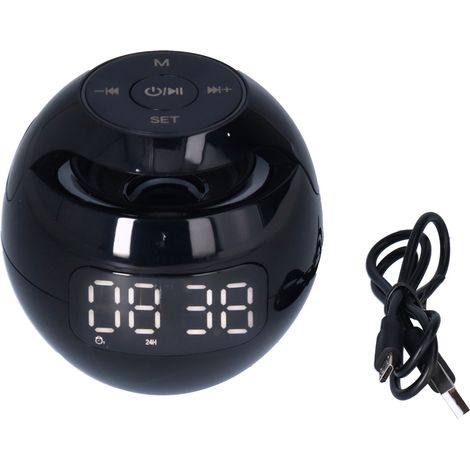 Bluetooth 5.0 Multifunktionswecker, Kugelförmiger Tragbarer Lautsprecher Mit Uhr Für Büro Oder Schlafzimmer – Schwarz G90q