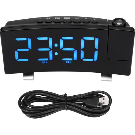 Digitaler Wecker Mit 180°-projektion An Decke/wand, Usb-betrieben, Für Schlafzimmer, Tiefschläfer, Kinder Und Senioren, Blaues Display.