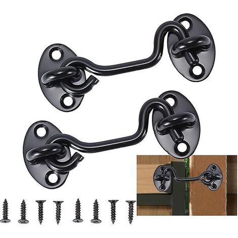 2-teiliges Hakenset – 7,5 Cm Schwarzer Edelstahl-kabinenriegel Für Tür Und Fenster, Geeignet Für Garage Und Schuppen, Inklusive Schrauben