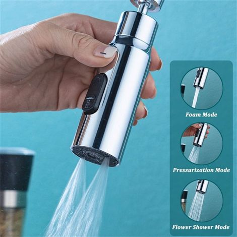 Faucet Extender - 3 Modes Adjustable Water Flow - 360° Rotating Brass Head - Anti Splash Kitchen Faucet Adapter - Universal 22 Mm - Black - 1 Piece