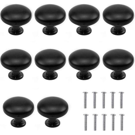 10 Stück Schwarze Möbelgriffe, 30 Mm, Einlochige Runde Türknöpfe Mit Schrauben
