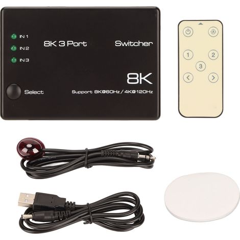 Hdmi-switch Mit 3 Eingängen Und 1 Ausgang, Kompatibel Mit Hdr 8k 60hz Und 4k 120hz, Für 1080p-auflösung Und Hd-multimediaqualität.