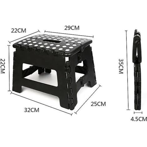 Schwarzer Klapphocker, Kletterhilfe, Fußstütze, Für Garten, Küche, Badezimmer, 150 Kg, Zusammenklappbar, Für Kinder Und Erwachsene
