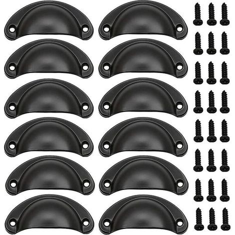 12 Stück Retro-muschel-türgriffe 82 Mm Vintage-möbelschubladengriffe Mit Schrauben Schwarz