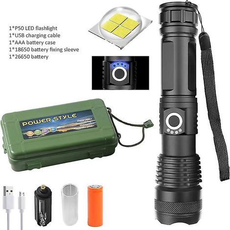 Taschenlampe Mit Leistungsanzeige, Langem Lichtkegel, P70 Teleskopzoom, Usb-wiederaufladbares Nachtlicht (ausführung 3)