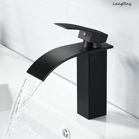 (schwarz, Edelstahl) Wasserfall-waschtischarmatur, Einloch-waschtischarmatur, Keramikkartusche, Waschtischarmatur