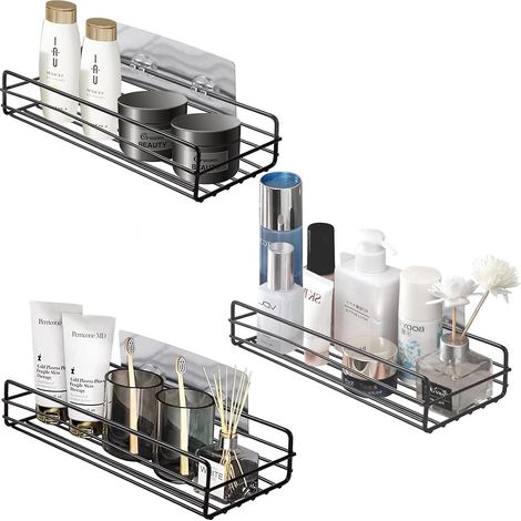 3-teiliges Duschablage-set (schwarz), Bohrfreies Ablageregal, Aufbewahrungskorb Für Küche Und Dusche, Halter