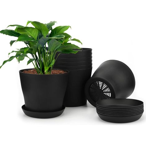 Stück 10 Cm Große Kunststoff-pflanztöpfe Für Kleine Pflanzen, Drinnen Und Draußen, Mit Untersetzern, Geeignet Für Setzlinge, Kakteen, Sukkulenten, Orchideen Und Kräuter – Schwarz