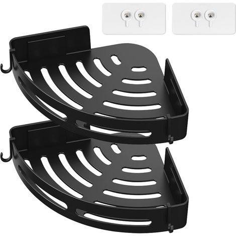 Eckduschablage Ohne Bohren, Rostfreie Klebehalterung Mit 2 Haken Für Das Badezimmer, 2 Stück, Schwarz (robustes Abs, Einfache Montage)