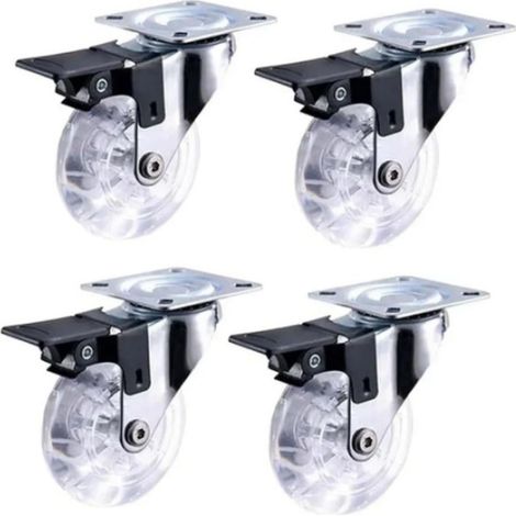 Set Mit 4 Transparenten Lenkrollen Mit Bremse Für Sofa Und Sessel, 2 Zoll Flacher Boden.