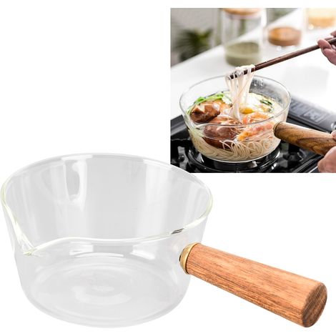 Milchtopf Aus Glas Mit V-förmigem Ausguss Und Holzgriff, 400 Ml, Küchenutensil