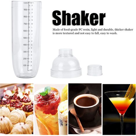 Cocktailshaker Mit 1000-ml-skala, Milchkännchen Und Kunststoffglas Für Saft Und Wein – Ideal Für Die Hausbar