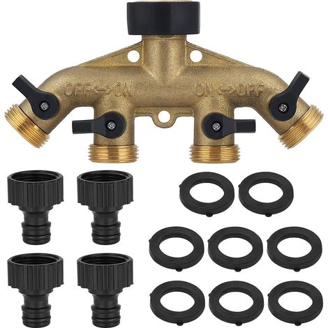 Robuster Gartenschlauchverteiler, Gartenhahnadapter, Wasserschlauchverteiler, Individuelles Ein-/aus-ventil, 4-wege-schlauchverteiler Aus Massivem Messing