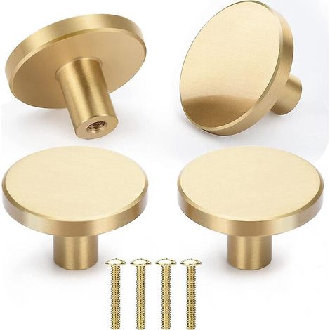 4x Runde Möbelgriffe 33 Mm, Gebürstetes Messing, Schrankknöpfe Für Türen, Schränke, Schubladen, Gold