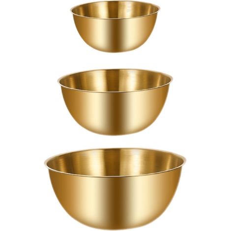 Set Mit 3 Goldfarbenen Edelstahlschüsseln – Zum Backen, Kochen, Für Salate, Obst Und Zum Mischen