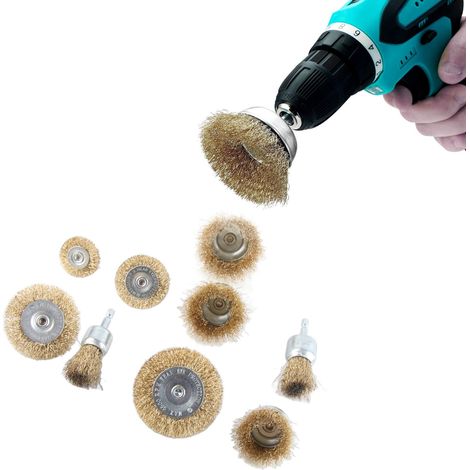 Set Mit 9 Drahtbohrbürsten, -scheiben Und -kappen Mit 1/4-zoll-sechskantschaft Für Holz Und Metall