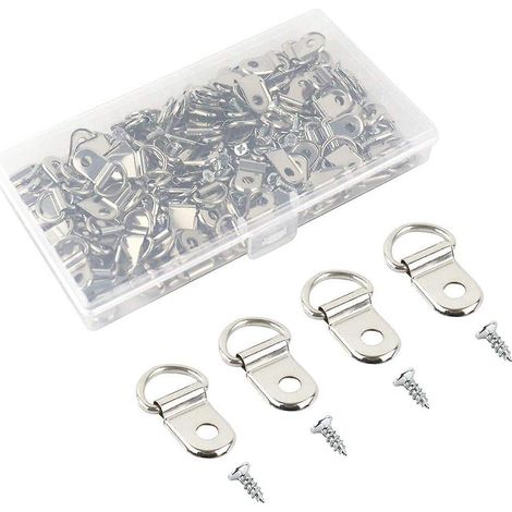 (silber) Packung Mit 100 D-ring-bilderhaken Inklusive Schrauben, Aufhängevorrichtung Mit D-ringen, Robuste Haken Für Bilderrahmen Und Spiegel, D-ringe Für Bastelarbeiten