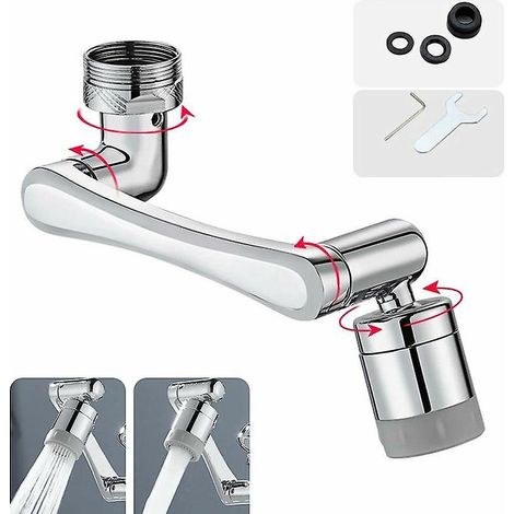 (silber) Multifunktionale Drehbare Verlängerungsarmatur 1440, Armaturenfilterzubehör, Belüftungsarmatur 1080, Zwei Wasserauslassmodi,