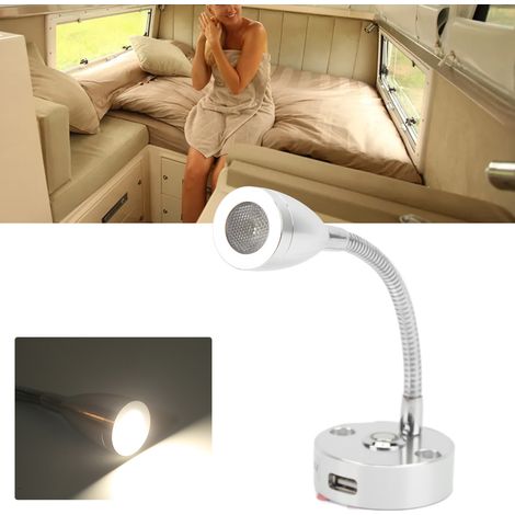Flexible 3-farbige Leselampe Für Wohnmobile, 12–24 V, 3 W, Usb-aufladbar, Für Boote Und Yachten, Silber