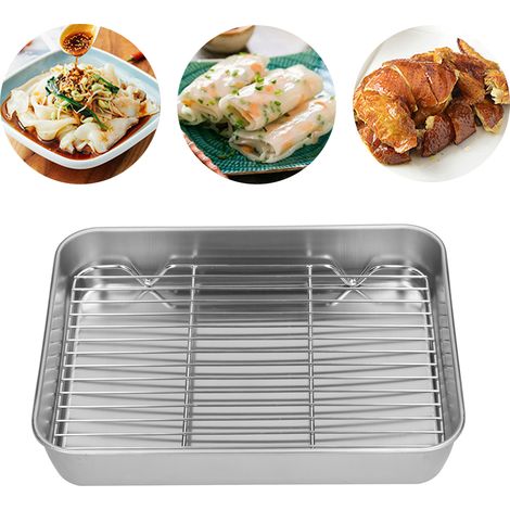 Bräter Aus Edelstahl Mit Rost, Leicht Zu Reinigen, 26,5 X 20,5 X 5 Cm, Ideal Zum Backen Und Für Den Backofen