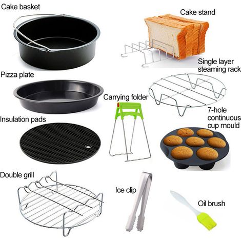 10 Zubehörteile Für Heißluftfritteusen – Kuchen-, Pizza- Und Brotformen Für Fritteusen Mit Einem Fassungsvermögen Von 3,2 Bis 5,8 Litern