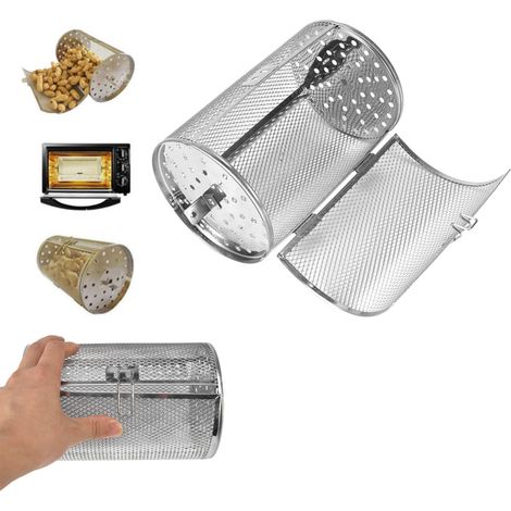 Drehbarer Edelstahlkorb 12x18cm Für Grill, Backofen Und Bbq - Ideal Für Nüsse, Erdnüsse Und Geröstetes Gemüse